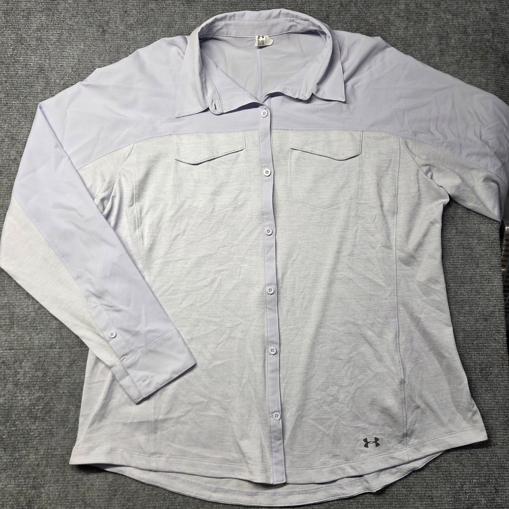 Under Armour HeatGear Womens 2XL Purple Long Sleeve Button Down Shirt 1290541